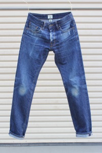 Here is a pair of denim from Railcar Fine Goods constructed at Cone Mills. Shot after 14 months and 7 washes, notice the bright blue shade of the natural indigo. Source: (www.rawrdenim.com)
